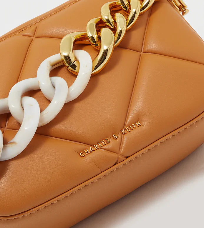 👜 C&amp;K Mini Danika Chunky Chain Padded Bag – Tan