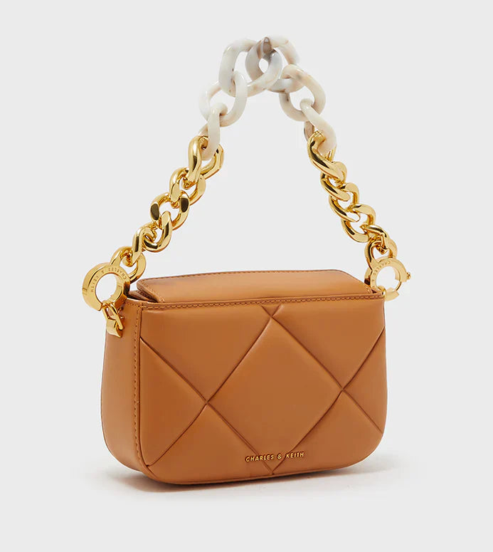 👜 C&amp;K Mini Danika Chunky Chain Padded Bag – Tan
