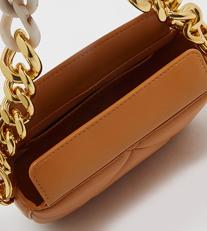 👜 C&amp;K Mini Danika Chunky Chain Padded Bag – Tan