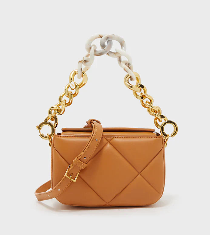 👜 C&amp;K Mini Danika Chunky Chain Padded Bag – Tan